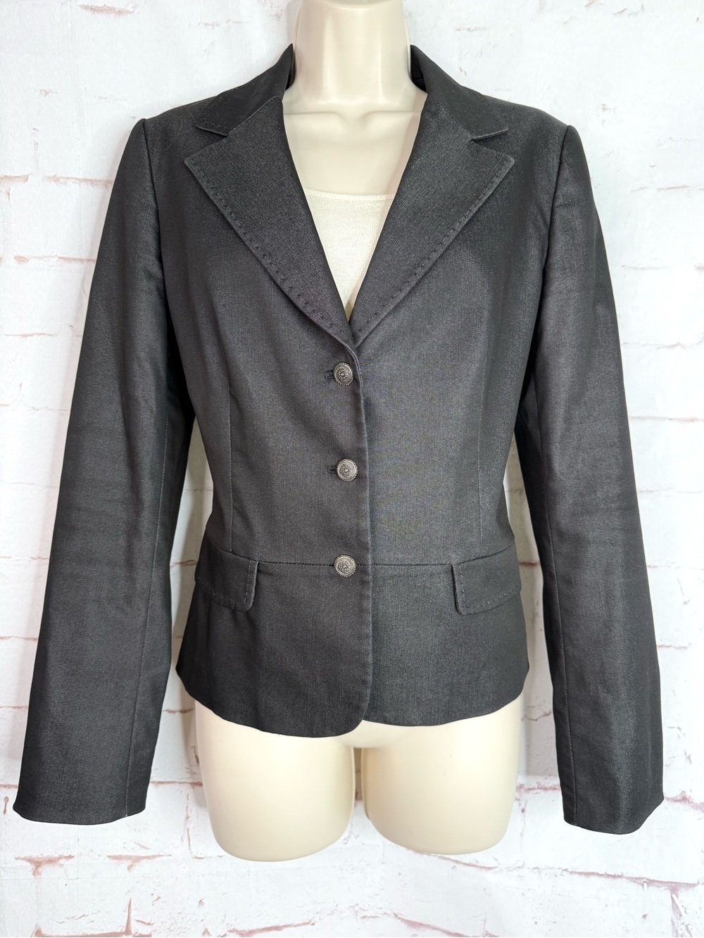 TAHARI Charcoal Grey Tailored Fitted 3 Button Notch Collar Blazer Jacket S/M